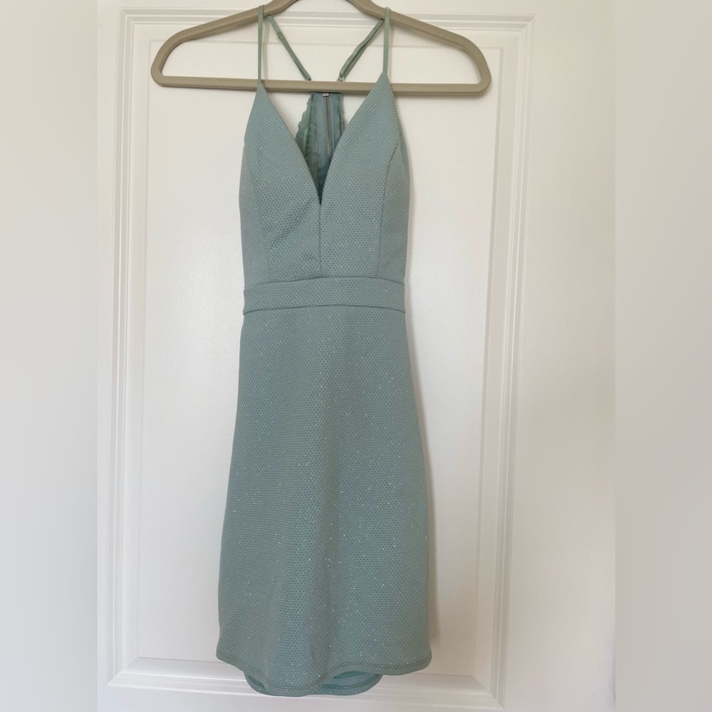 Honey & Rosie homecoming light blue sparkling dress